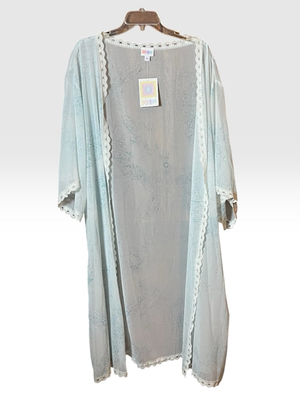 LuLaRoe  Chloe Sheer Lace-Trim Duster Kimono in Light Mint size Large